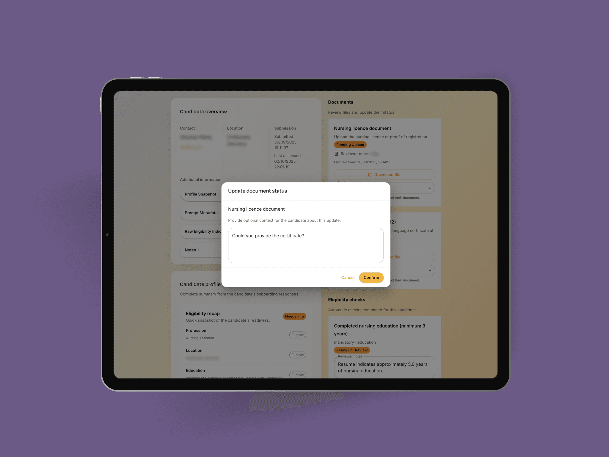 Partner dashboard for candidate operations